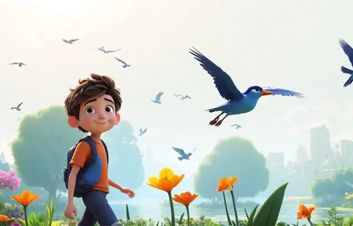 Happy Boy Exploring Nature and Enjoying Freedom Outdoors 3D Character Illustration image